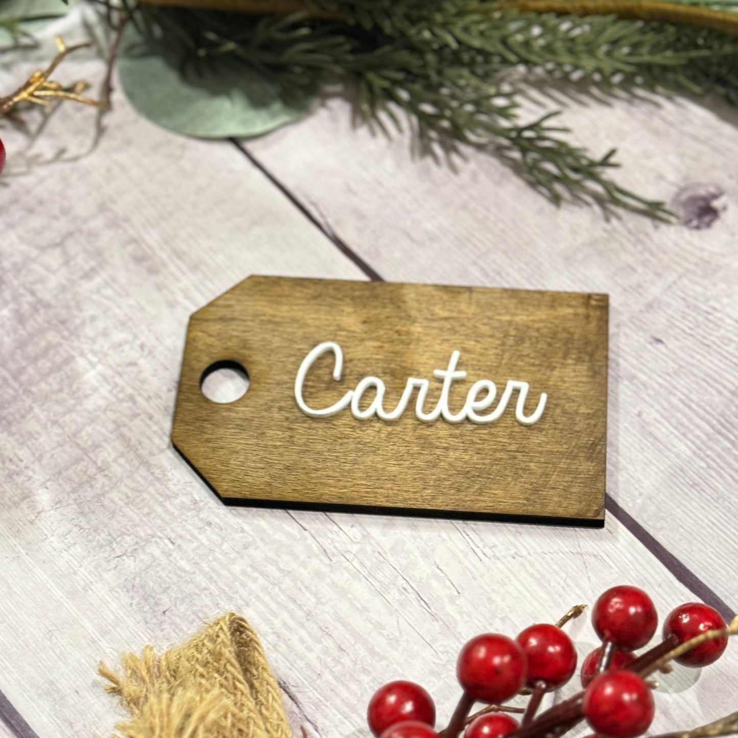 Personalized Wooden Stocking Tag, Stocking Name Tags, Name Tags For Christmas Stocking, Gift Tags, 3D Stocking Name Tag