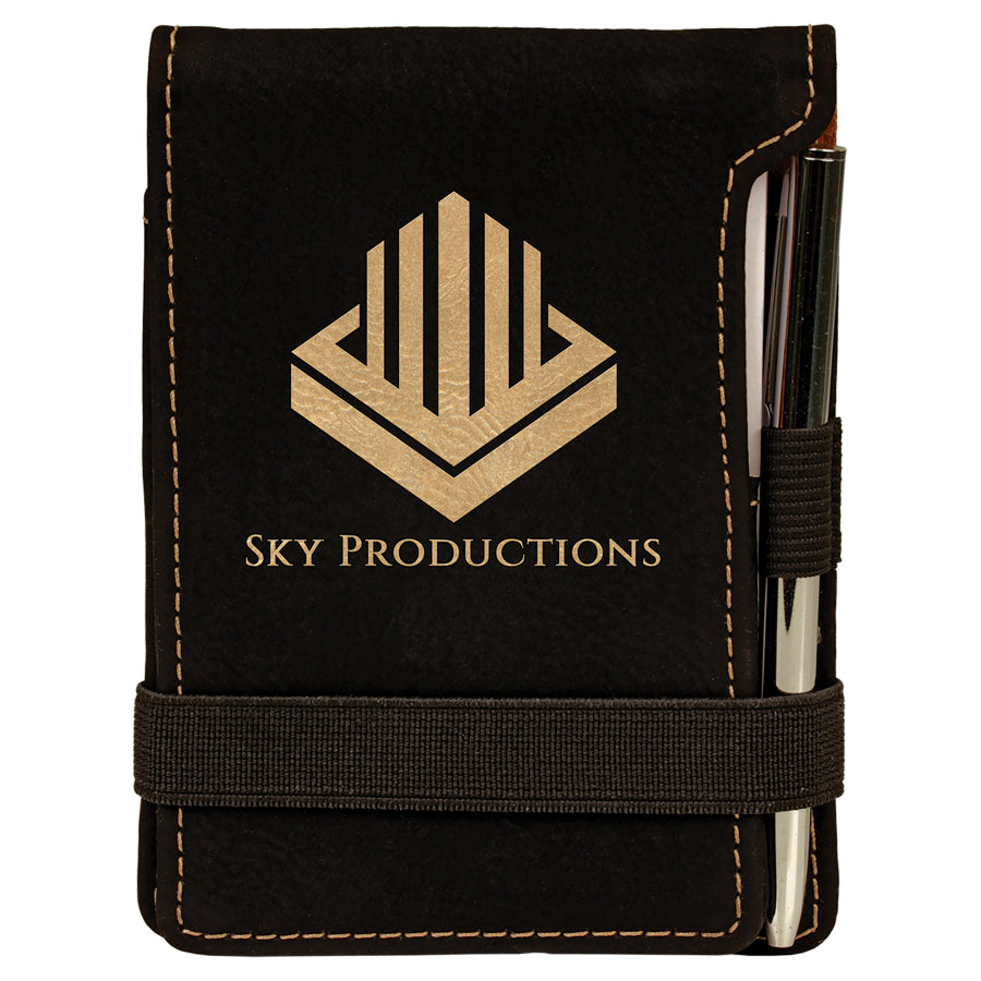 Custom Engravable Rawhide Leatherette Mini Notepad with Pen