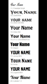 Font chart showing engraving styles 11 through 20 for personalizing the 36oz water bottle