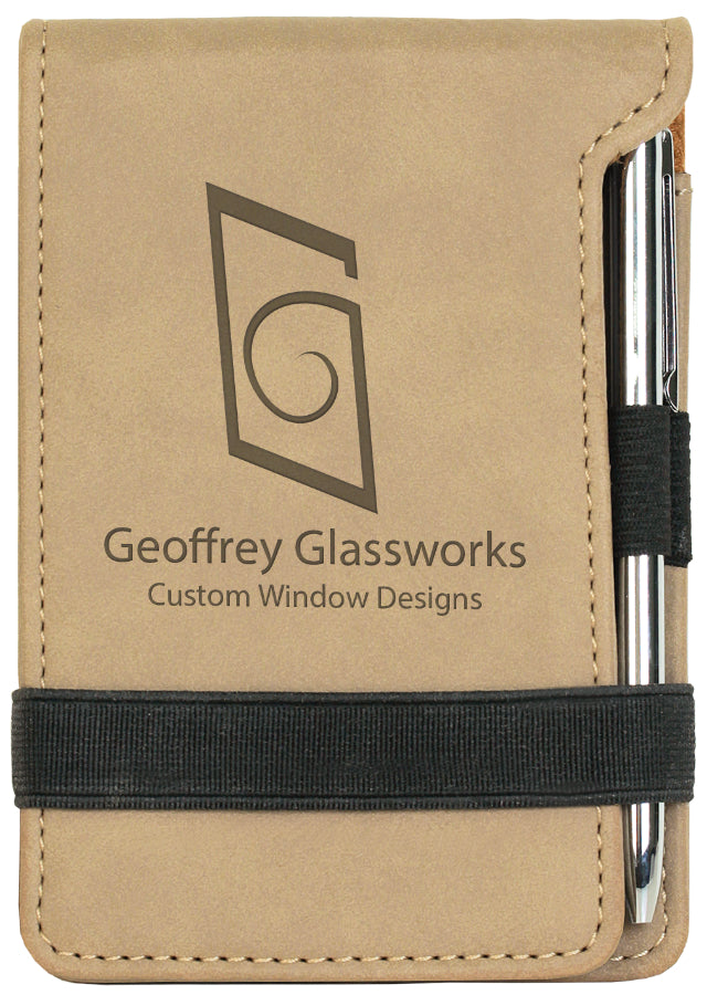 Custom Engravable Rawhide Leatherette Mini Notepad with Pen