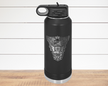 Black 36oz stainless steel water bottle laser engraved with USNA Class of 2003 crest, flip top lid