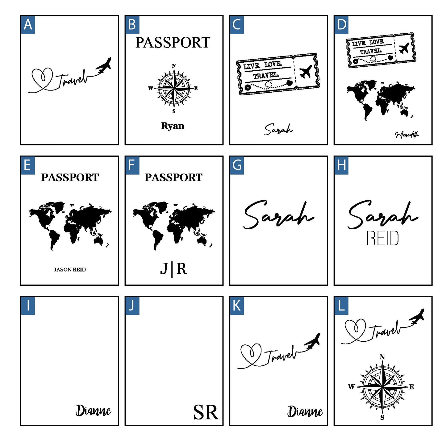 a bunch of different types of passport stamps