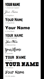 Personalization font chart showing name style options 1-10 for the Texas A&M tumbler