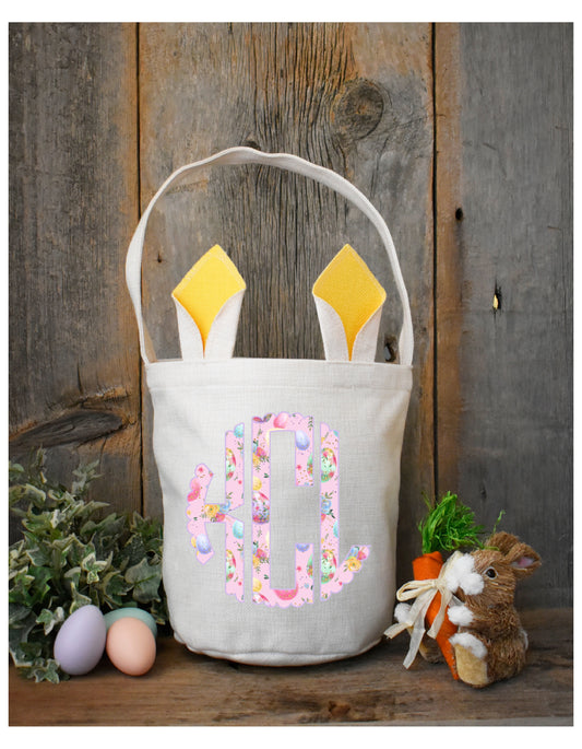 kids easter basket | bunny ears easter gift easter basket | blue pink or green bunny ears custom easter bunny bag personalized with name
