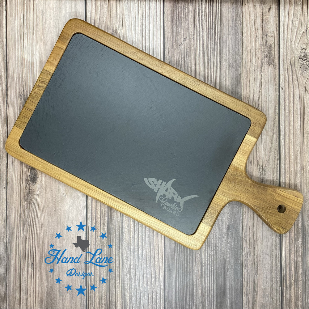 Engraved slate and wood cutting board, handmade in Texas